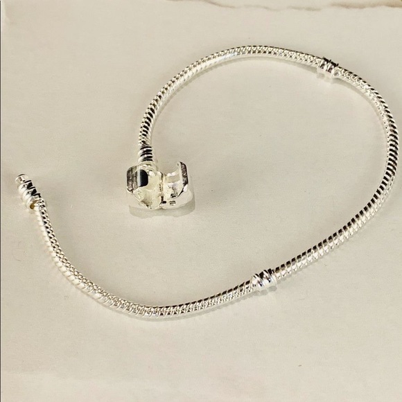 European Sterling Silver Barrel Clasp Charm Bracelet - Picture 3 of 5